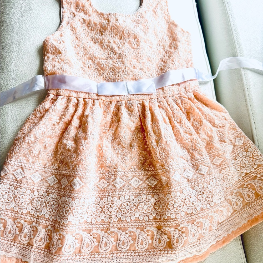 Charming Peach Lace Kids Dress
